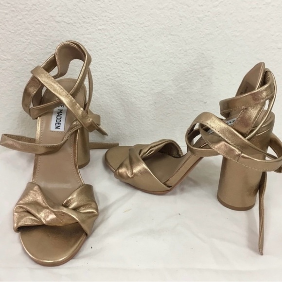 Steve Madden Metallic Bronze Leather Clary Strap Chunky Heel Sandal Size 7 Party - Picture 1 of 16